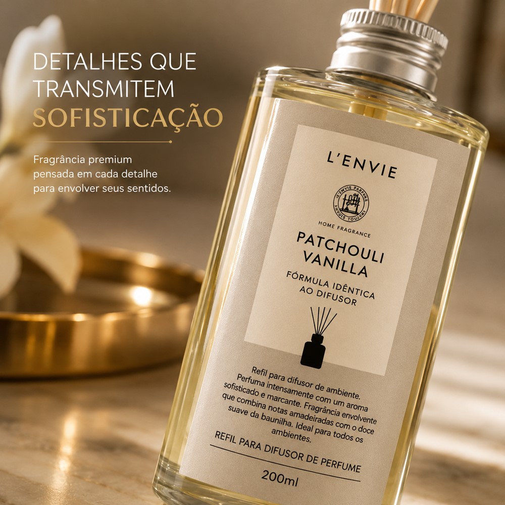 Kit 2 Refil Difusor de Perfume Patchouli Vanilla Lenvie com Varetas 200ml - Imagem 4