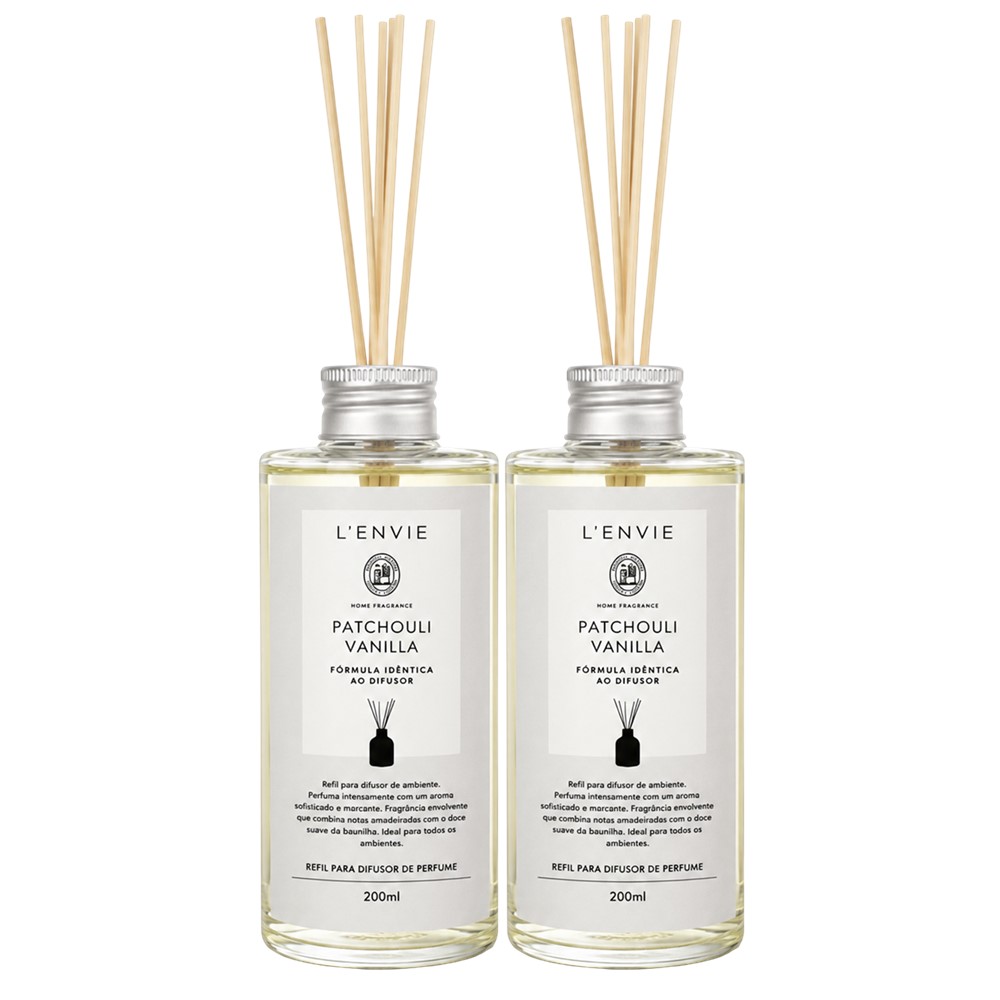 Kit 2 Refil Difusor de Perfume Patchouli Vanilla Lenvie com Varetas 200ml - Imagem 7