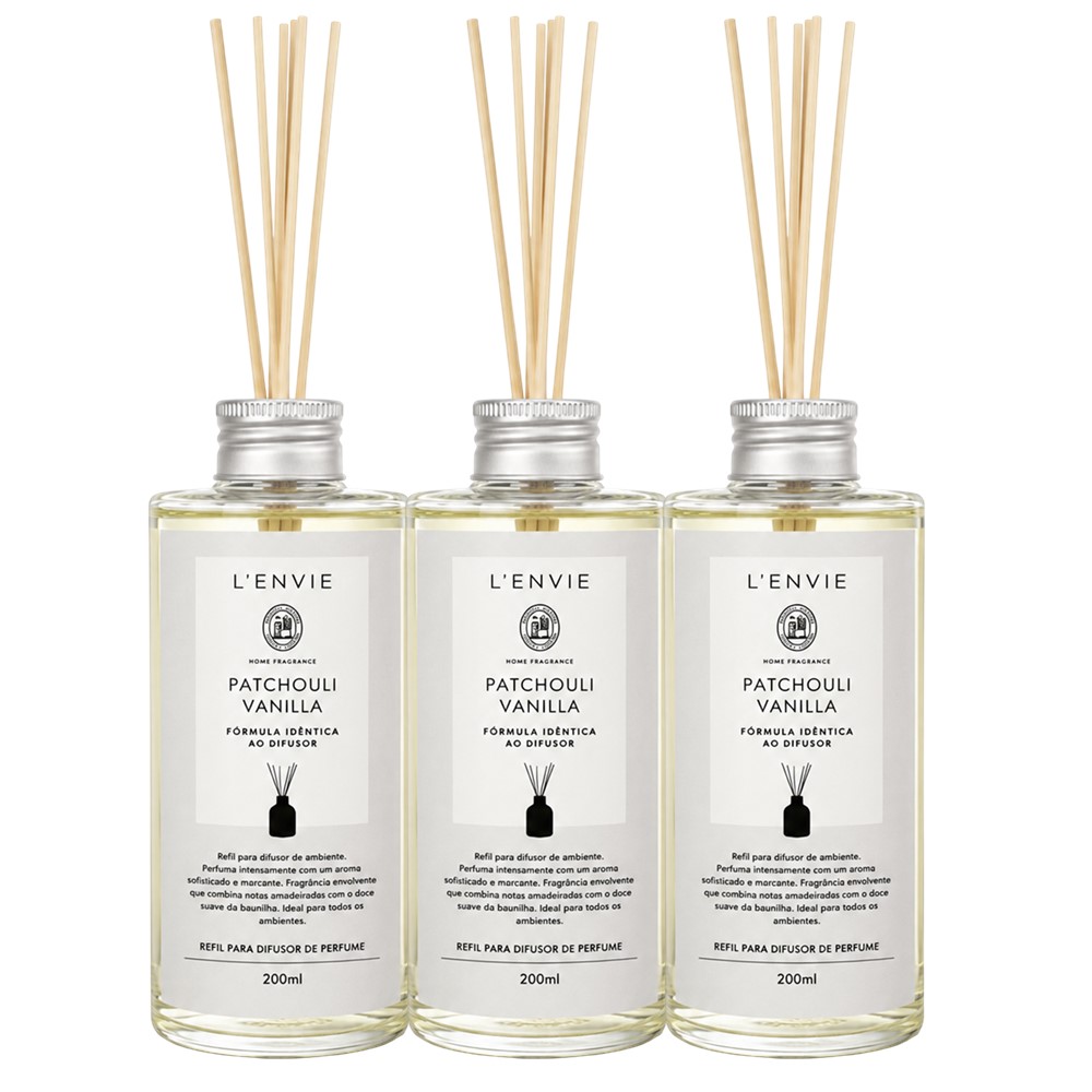 Kit 3 Refil Difusor de Perfume Patchouli Vanilla Lenvie com Varetas 200ml - Imagem 7
