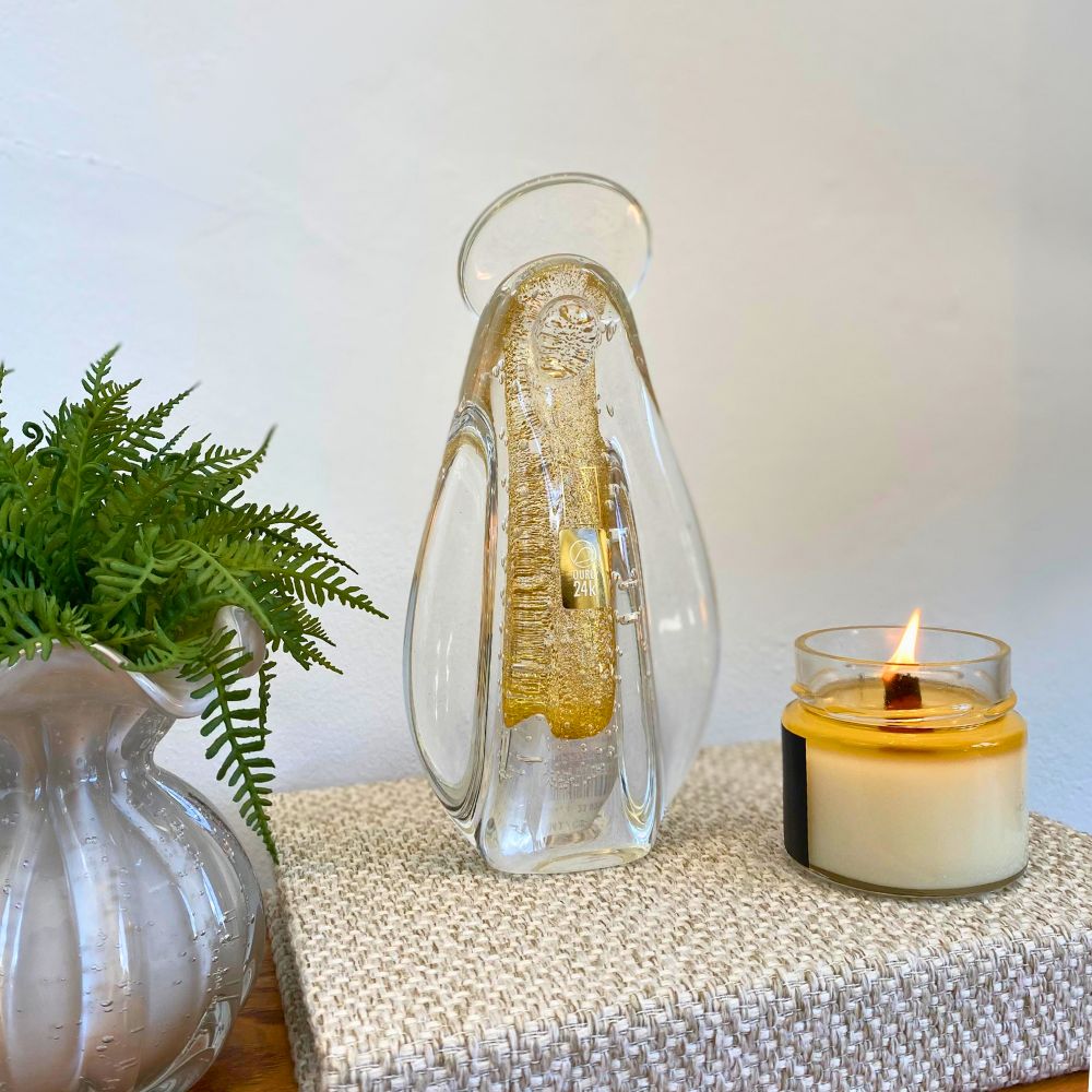 Imagem Nossa Senhora Santa Pequena Dourada Gold Ouro 24k Cristal Murano São Marcos 21x10cm - Imagem 4