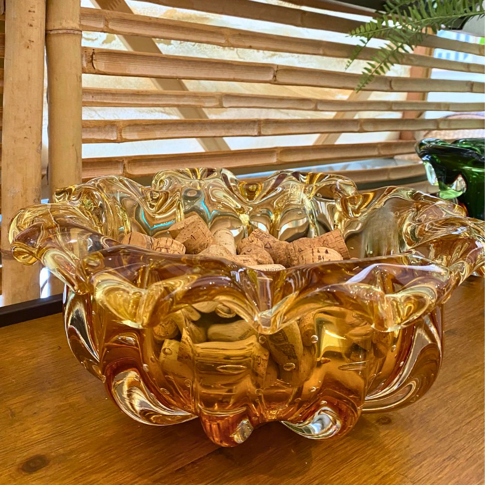 Cachepot Centro de Mesa Fruteira Cristal Âmbar Murano São Marcos 15x35cm - Imagem 3