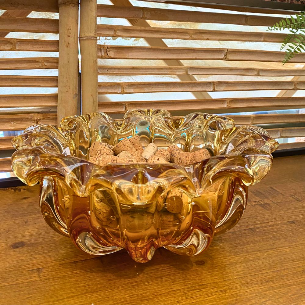 Cachepot Centro de Mesa Fruteira Cristal Âmbar Murano São Marcos 15x35cm - Imagem 4