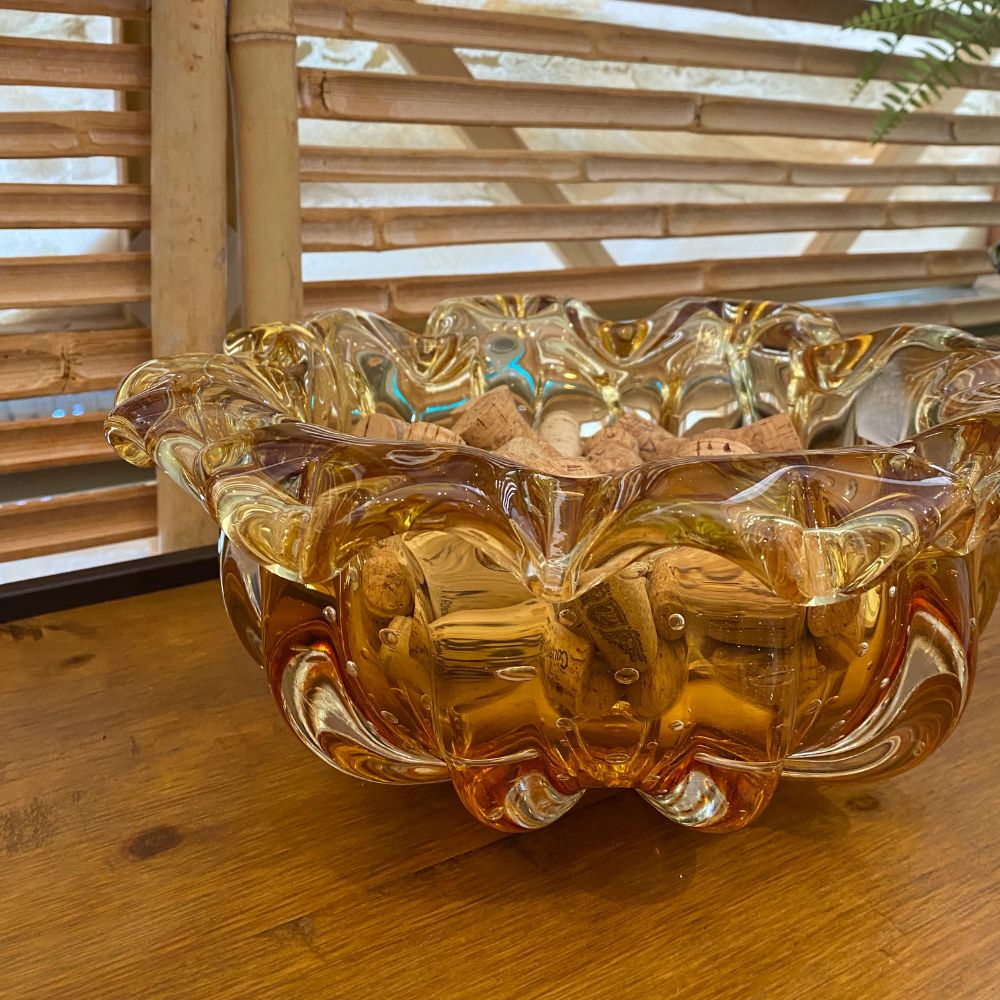 Cachepot Centro de Mesa Fruteira Cristal Âmbar Murano São Marcos 15x35cm - Imagem 5