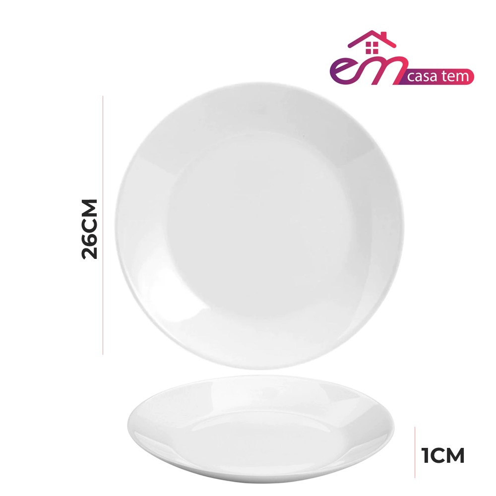 Prato Raso de Vidro Opalino 26cm Branco Classic Em Casa Tem - Imagem 3